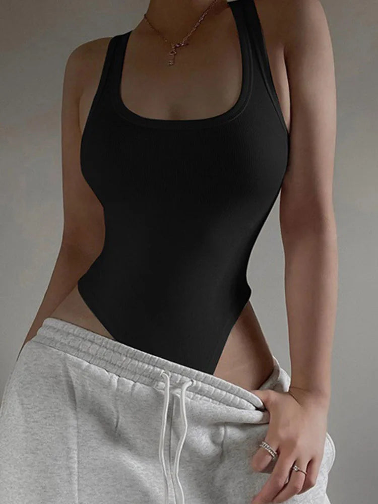 Women’s Sleeveless Knit Bodysuit – Sexy Off Shoulder Halter Bodycon Top for Summer Clubwear & Streetwear