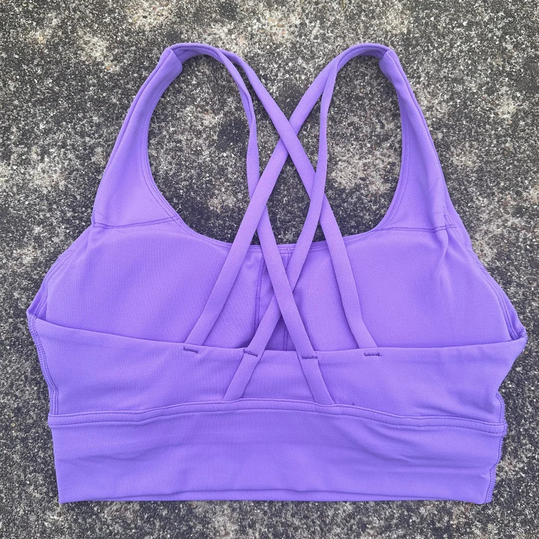 Solid Color Soft Cross Back Women’s Fitness Bra – High-Strength Shockproof Sports Top
