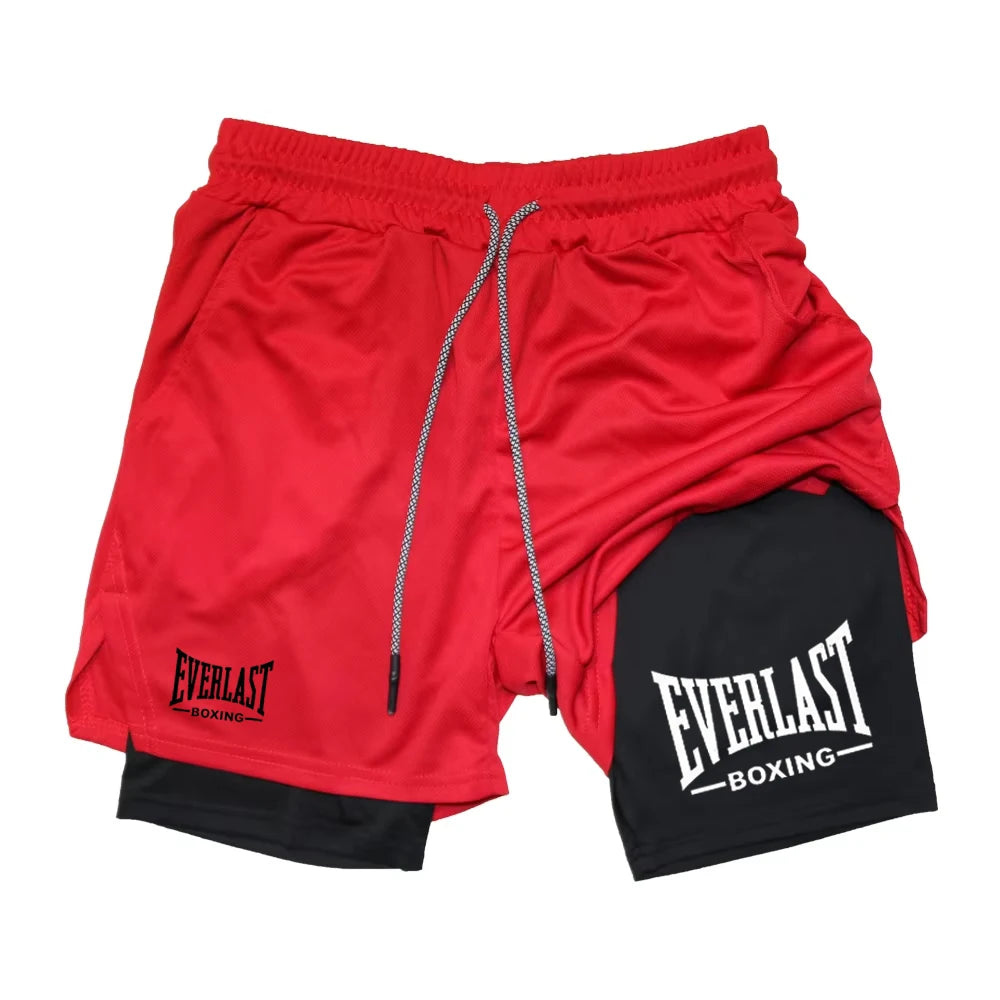 Men’s EVERLAST Compression Gym Shorts – Double-Layered Quick-Dry Sports Pants