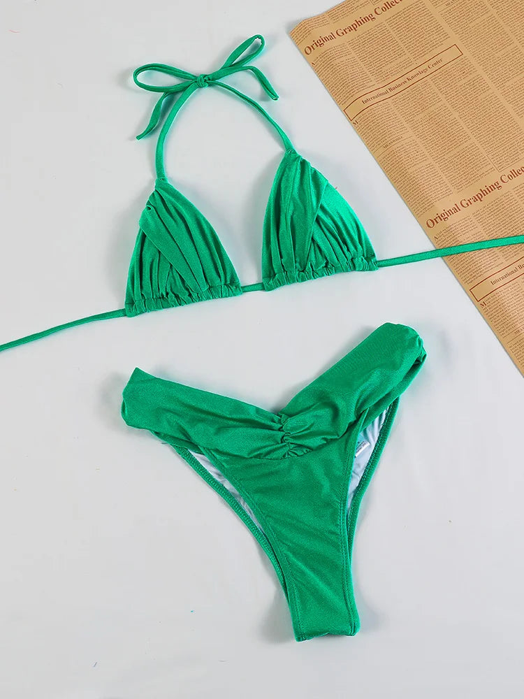 Sexy Folds Micro Bikini Set – Triangle Swimwear for Women