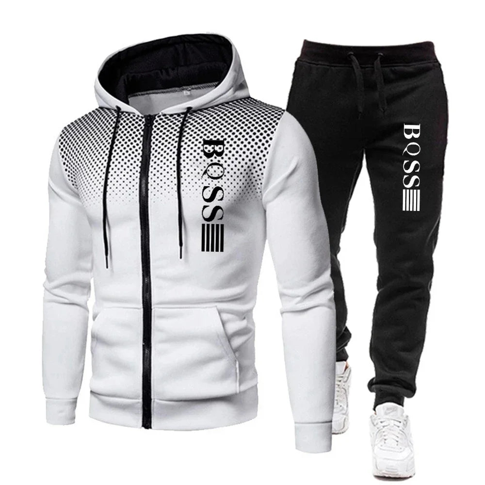Men’s Fashion Print Tracksuit – Zipper Hoodie & Sweatpants Two-Piece Set