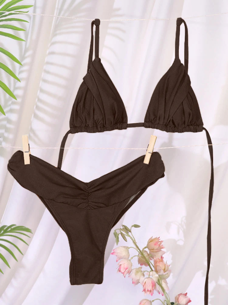 Sexy Folds Micro Bikini Set – Triangle Swimwear for Women