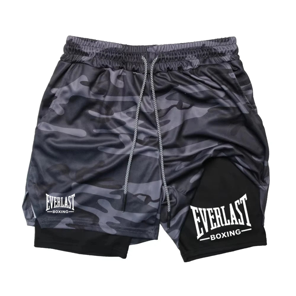 Men’s EVERLAST Compression Gym Shorts – Double-Layered Quick-Dry Sports Pants