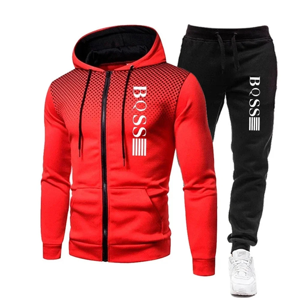 Men’s Fashion Print Tracksuit – Zipper Hoodie & Sweatpants Two-Piece Set