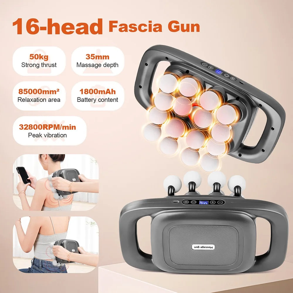16-Head Fascia Gun – High-Frequency Vibration Body & Muscle Massager