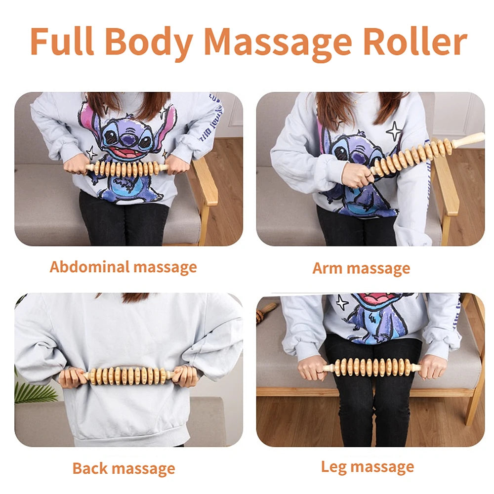 Natural Curved Wooden Massage Multi-Functional Body Roller for Cellulite Reduction & Muscle Tension