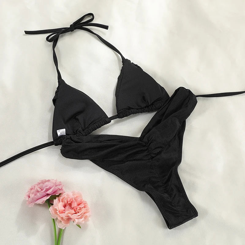 Sexy Folds Micro Bikini Set – Triangle Swimwear for Women