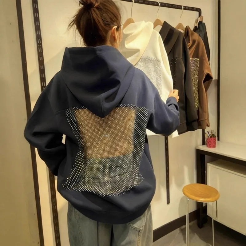 Women’s Backless Hollow Mesh Hoodie – Long Sleeve Solid Color Autumn/Winter Casual Top