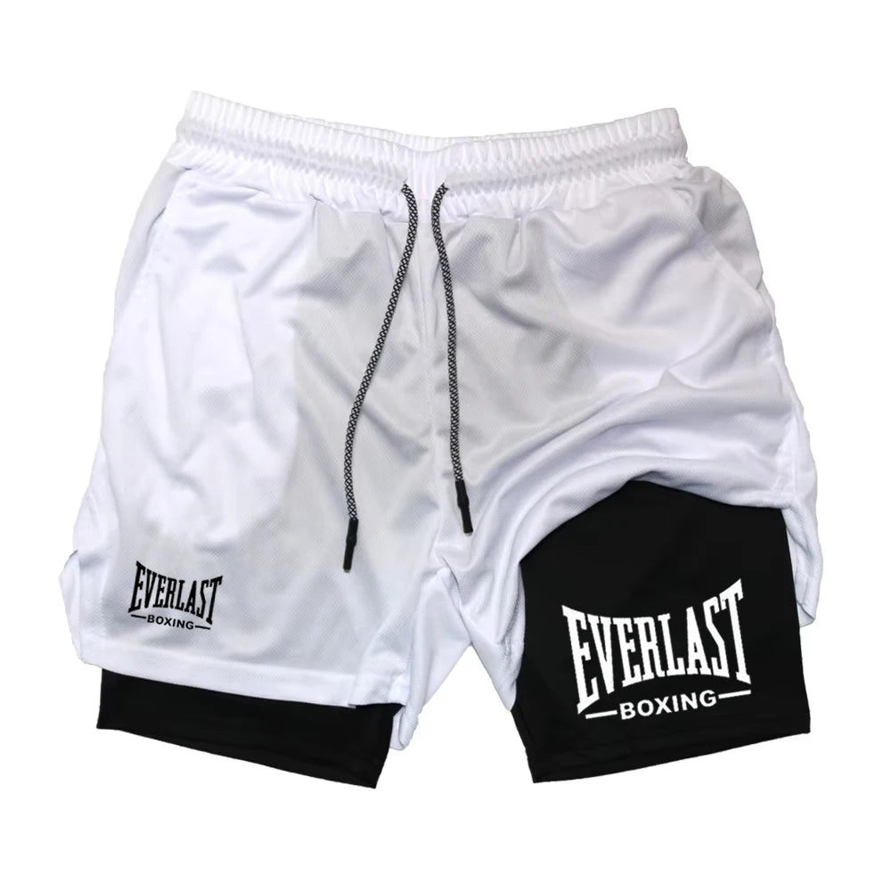 Men’s EVERLAST Compression Gym Shorts – Double-Layered Quick-Dry Sports Pants