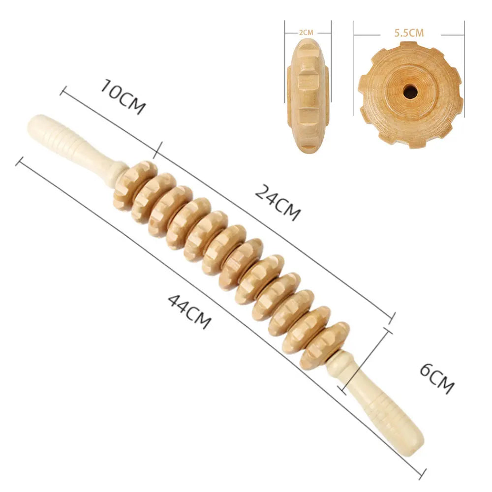 Natural Curved Wooden Massage Multi-Functional Body Roller for Cellulite Reduction & Muscle Tension
