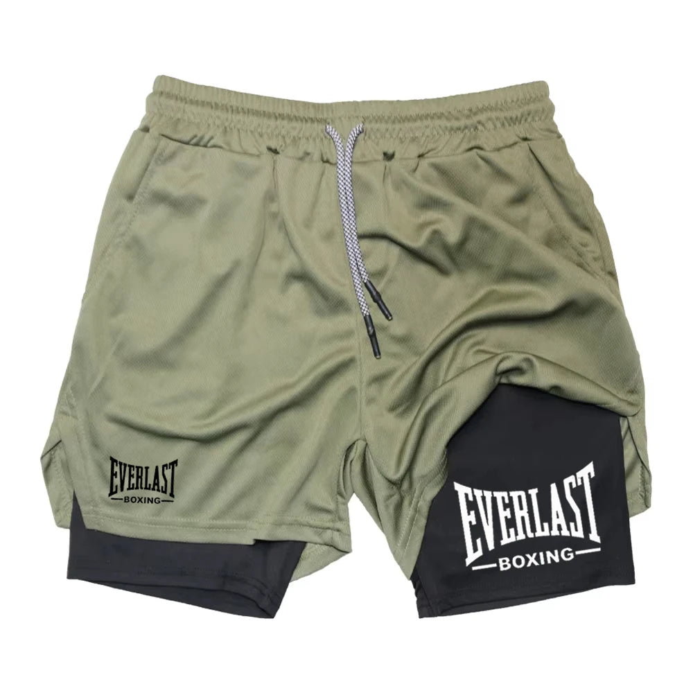 Men’s EVERLAST Compression Gym Shorts – Double-Layered Quick-Dry Sports Pants