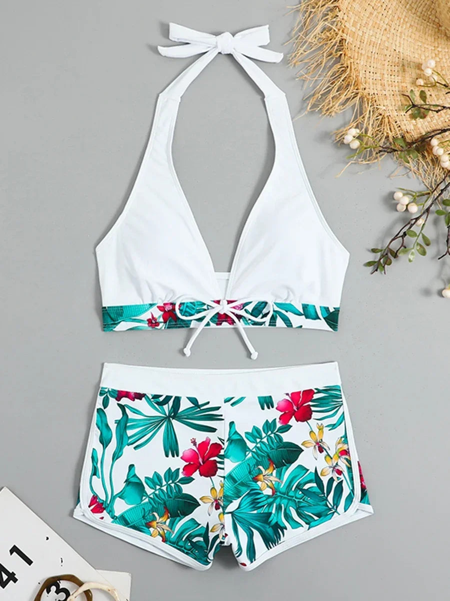 Fashion Printed Sporty Bikini Set – Women’s Lace-Up Swimwear