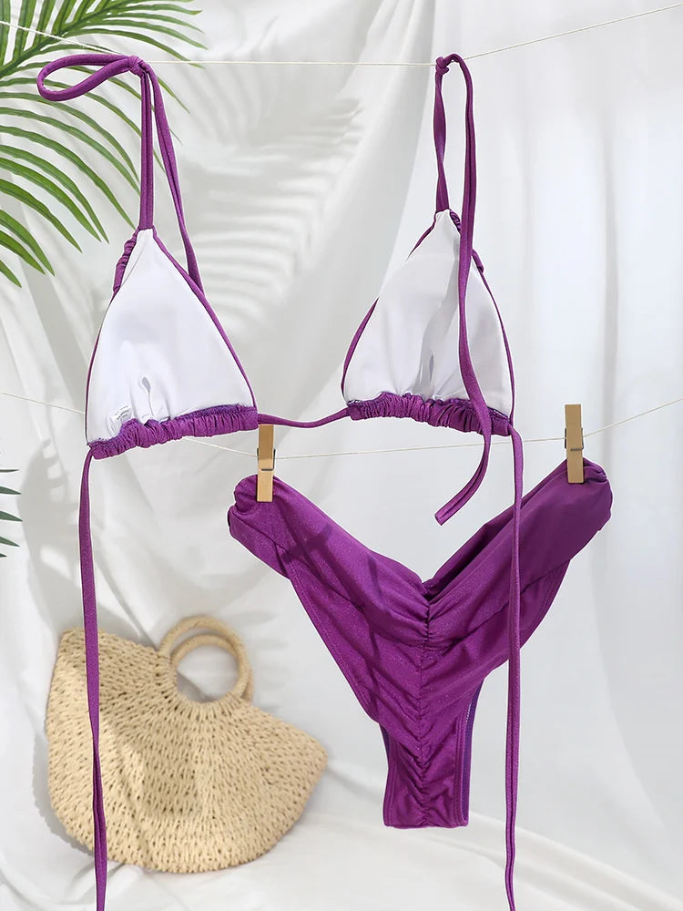 Sexy Folds Micro Bikini Set – Triangle Swimwear for Women
