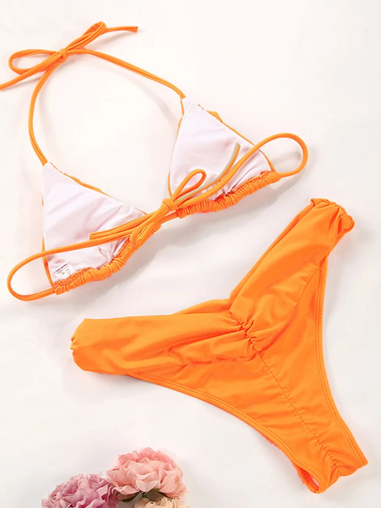 Sexy Folds Micro Bikini Set – Triangle Swimwear for Women