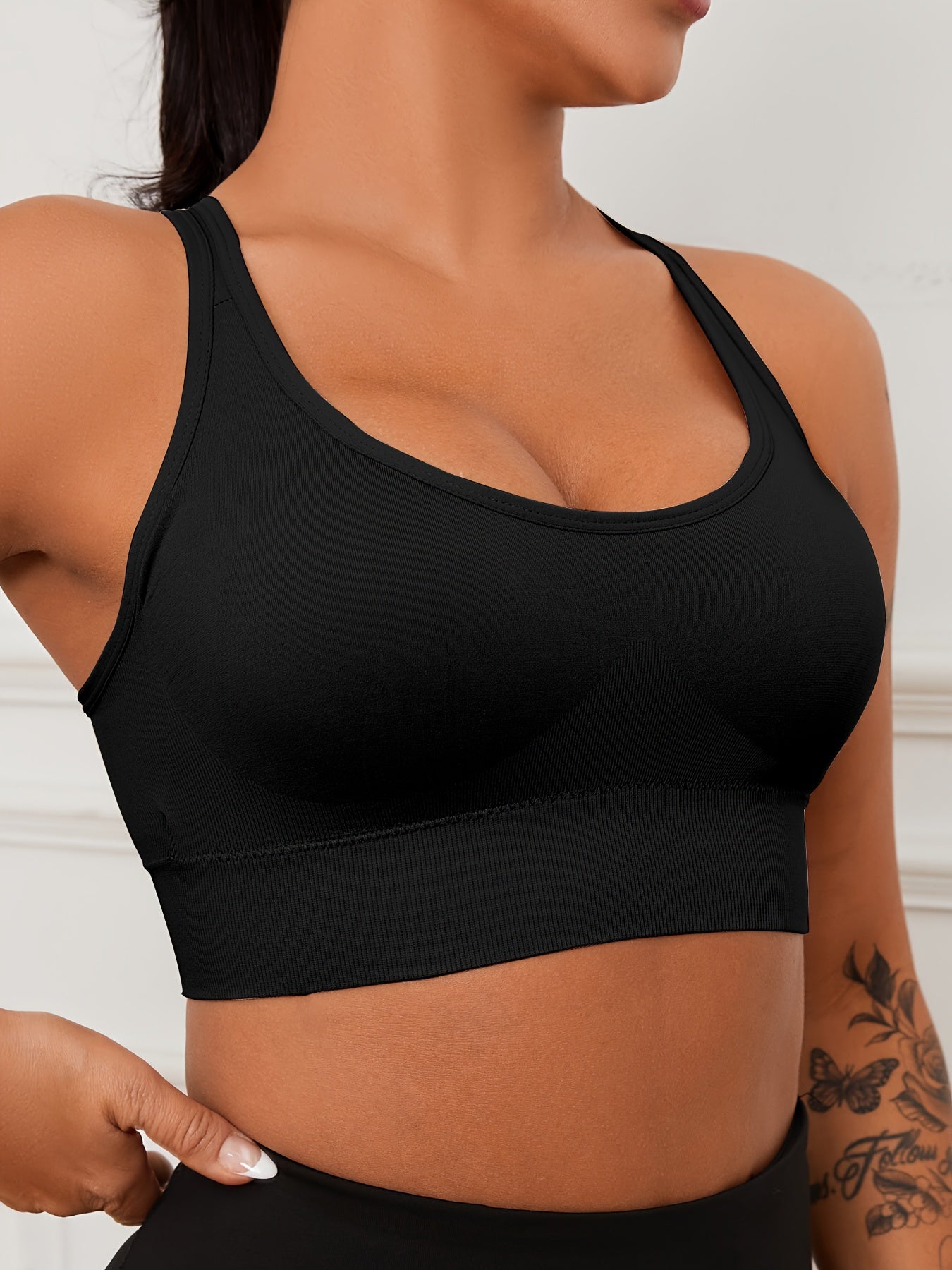 3pcs EssElegance High-Support Wire-free Push-Up Sports Bra - Seamless Breathable Design, Adjustable Hook & Anti-Shock for Yoga, Running, Training