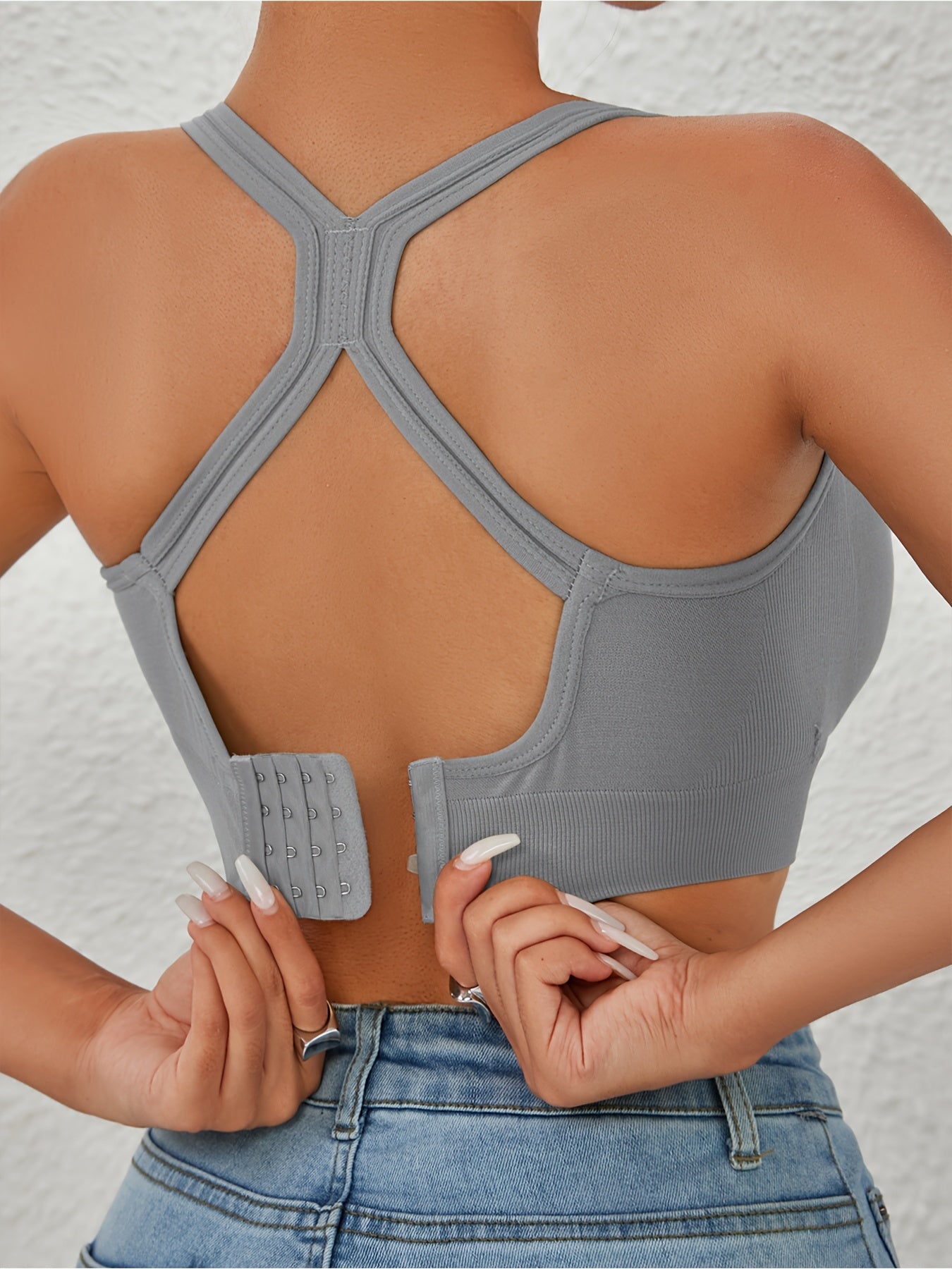 3pcs EssElegance High-Support Wire-free Push-Up Sports Bra - Seamless Breathable Design, Adjustable Hook & Anti-Shock for Yoga, Running, Training